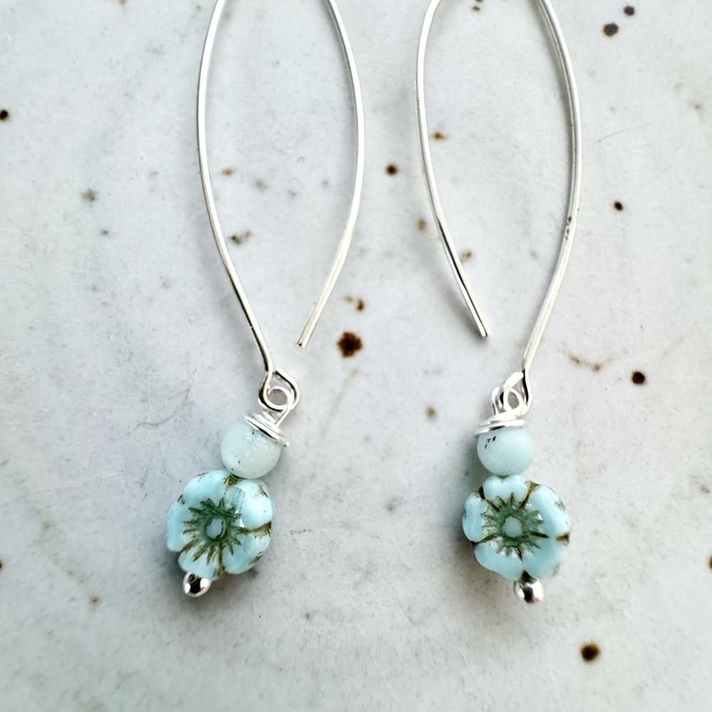Elegant Silver and Blue Floral Earrings